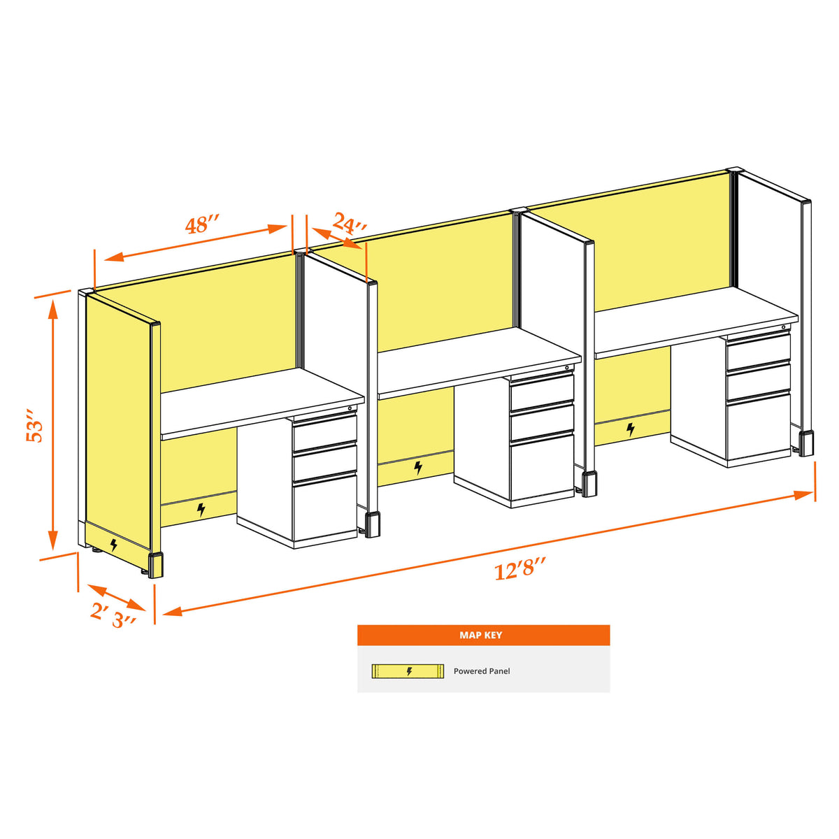 Call Center Cubicles 53H 3-Pack In-Line Powered