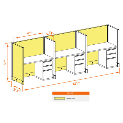 Call Center Cubicles 53H 3-Pack In-Line Powered