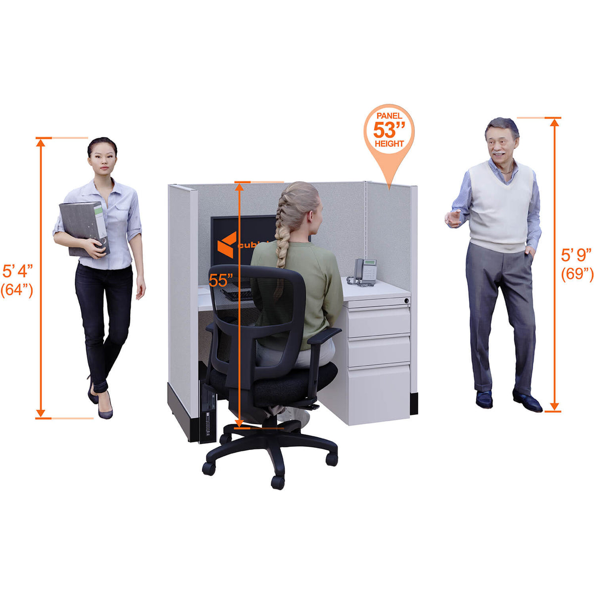Call Center Cubicles 53H 3-Pack In-Line Powered