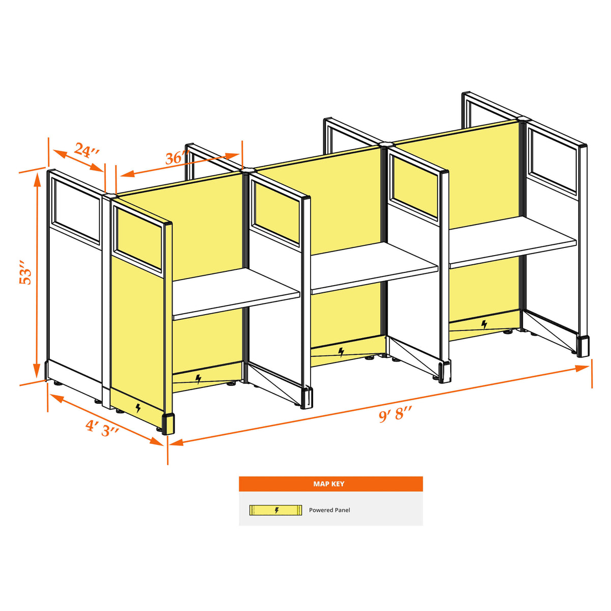 Call Center Cubicles With Glass 53H 6-Pack Cluster Powered