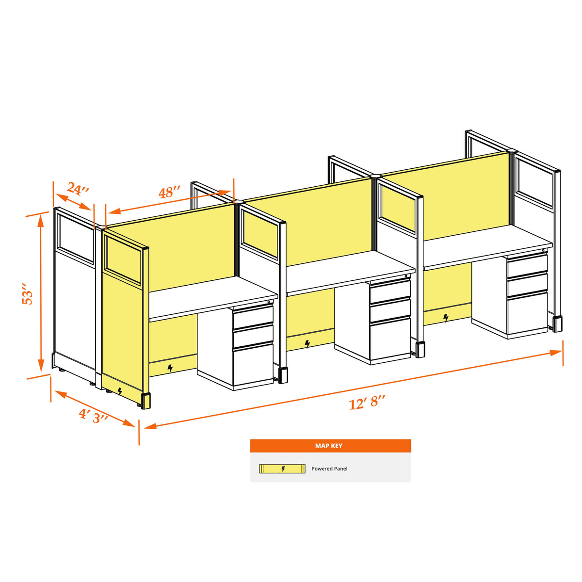 Call Center Cubicles With Glass 53H 6-Pack Cluster Powered