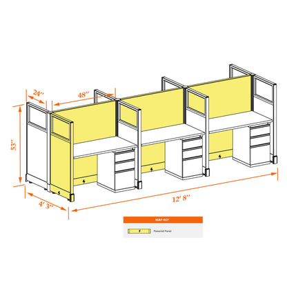 Call Center Cubicles With Glass 53H 6-Pack Cluster Powered