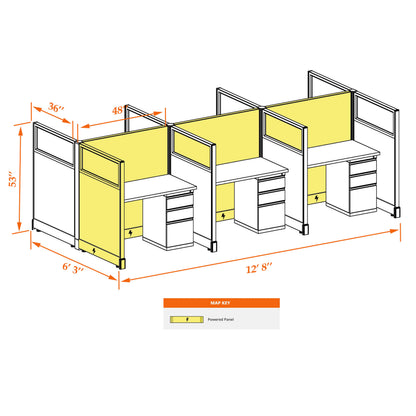Call Center Cubicles With Glass 53H 6-Pack Cluster Powered