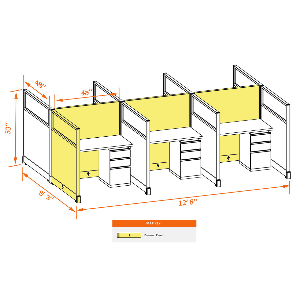 Call Center Cubicles With Glass 53H 6-Pack Cluster Powered