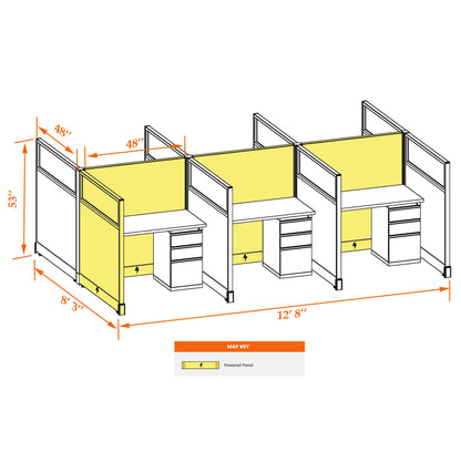 Call Center Cubicles With Glass 53H 6-Pack Cluster Powered
