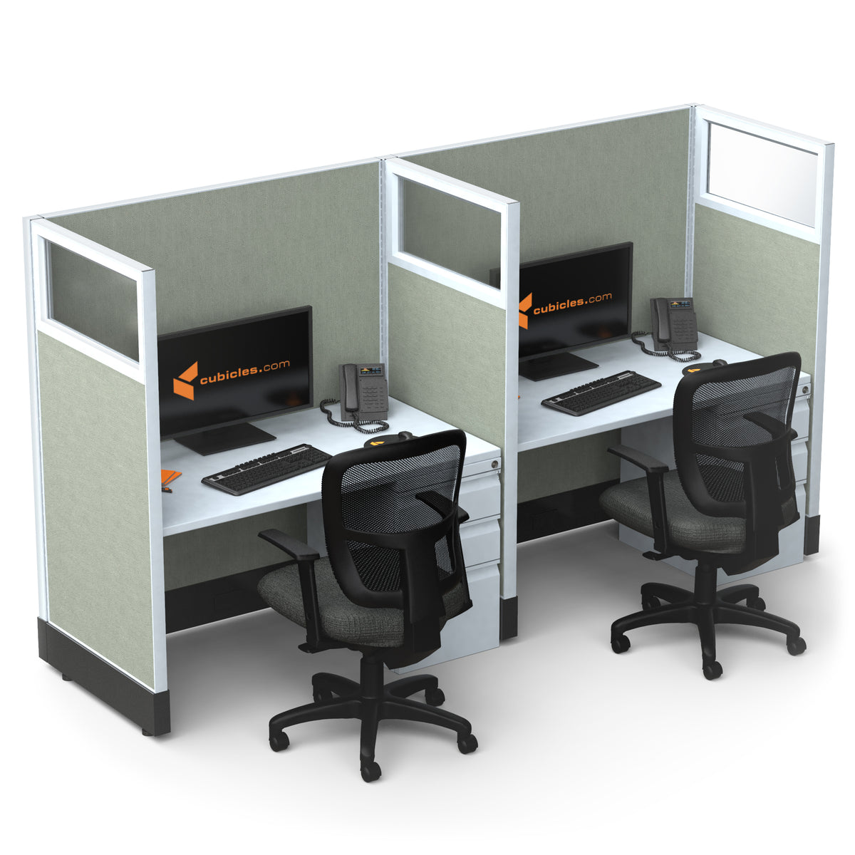 Call Center Cubicles With Glass 53H 2-Pack In-Line Powered