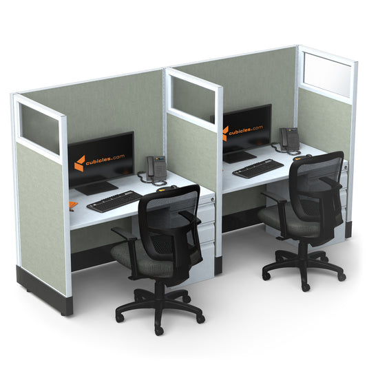 Call Center Cubicles With Glass 53H 2-Pack In-Line Powered