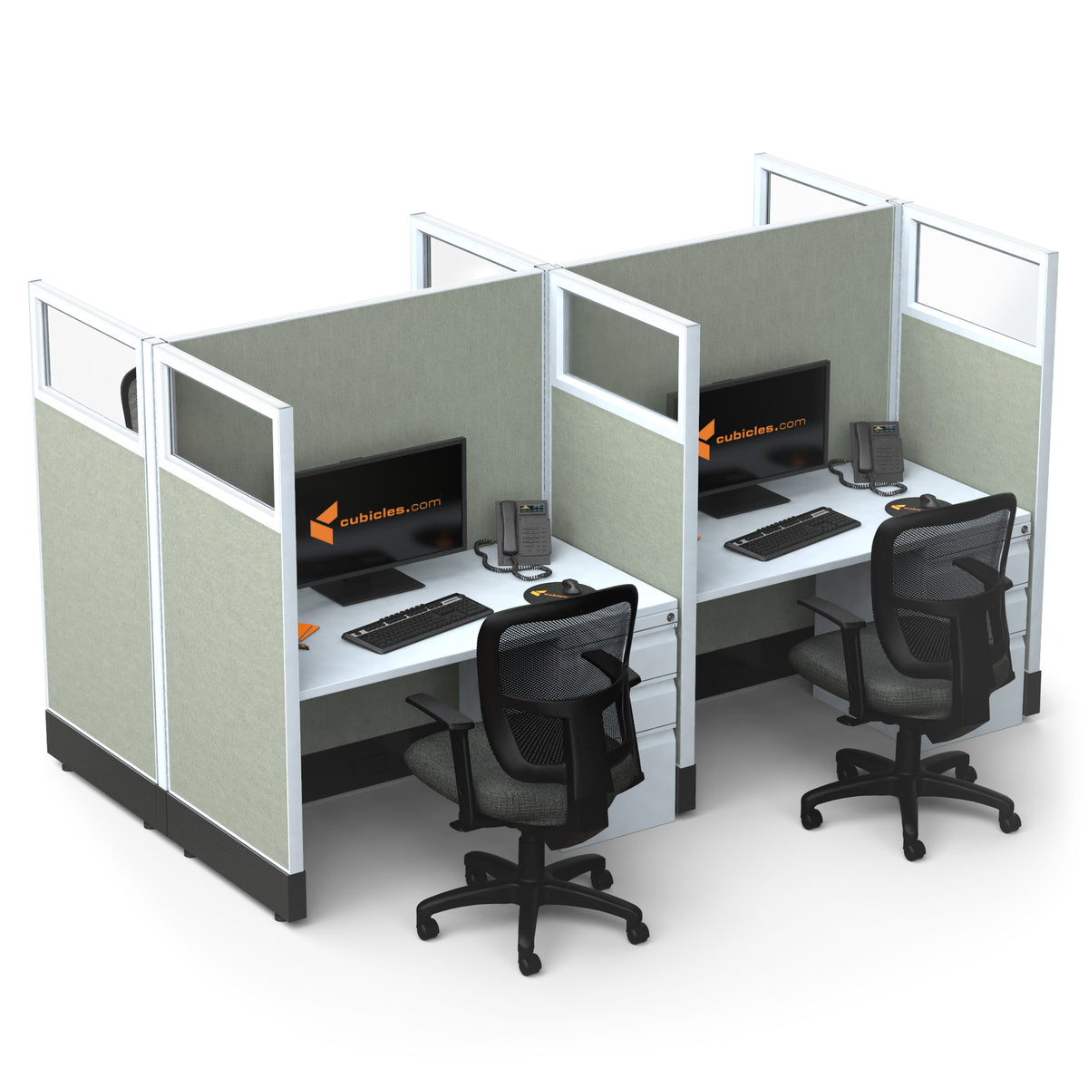 Call Center Cubicles With Glass 53H 4-Pack Cluster Powered