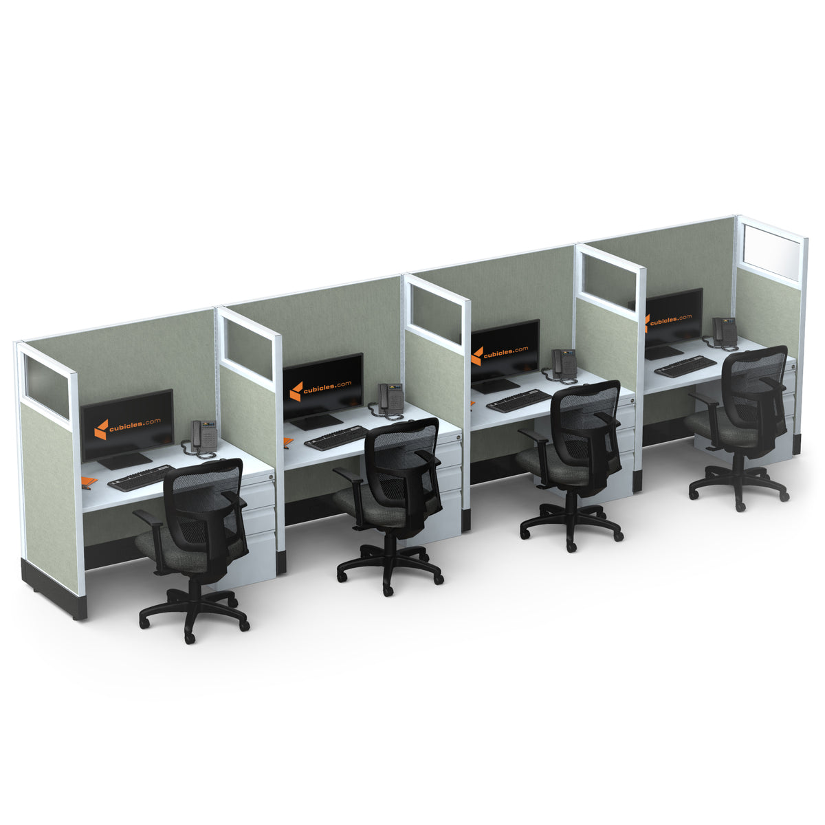Call Center Cubicles With Glass 53H 4-Pack In-Line Powered