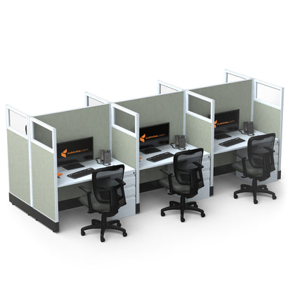 Call Center Cubicles With Glass 53H 6-Pack Cluster Powered