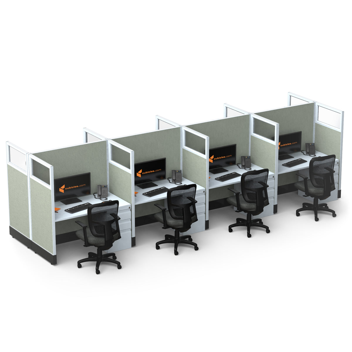 Call Center Cubicles With Glass 53H 8-Pack Cluster Powered