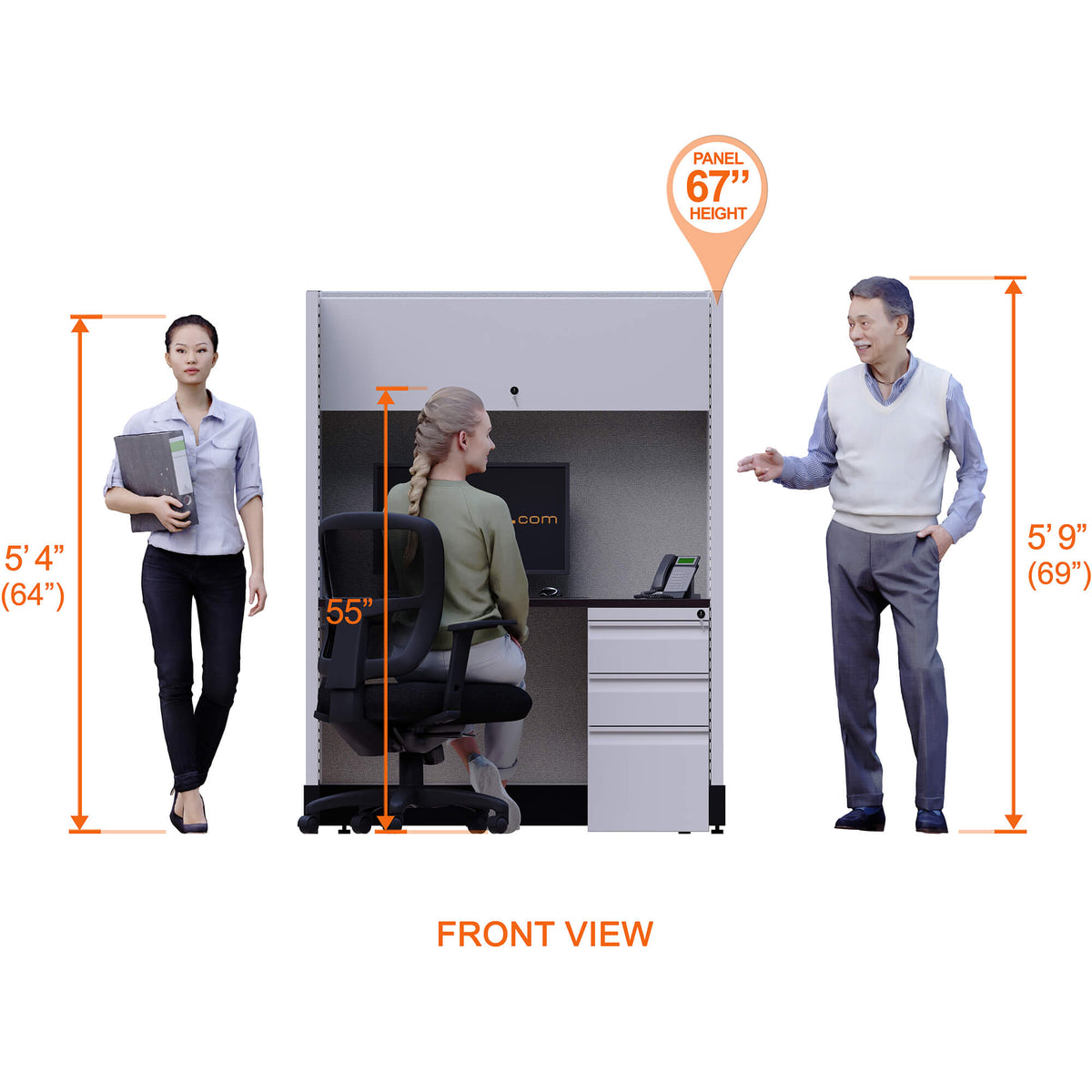 Call Center Cubicles 67H 4-Pack In-Line Powered