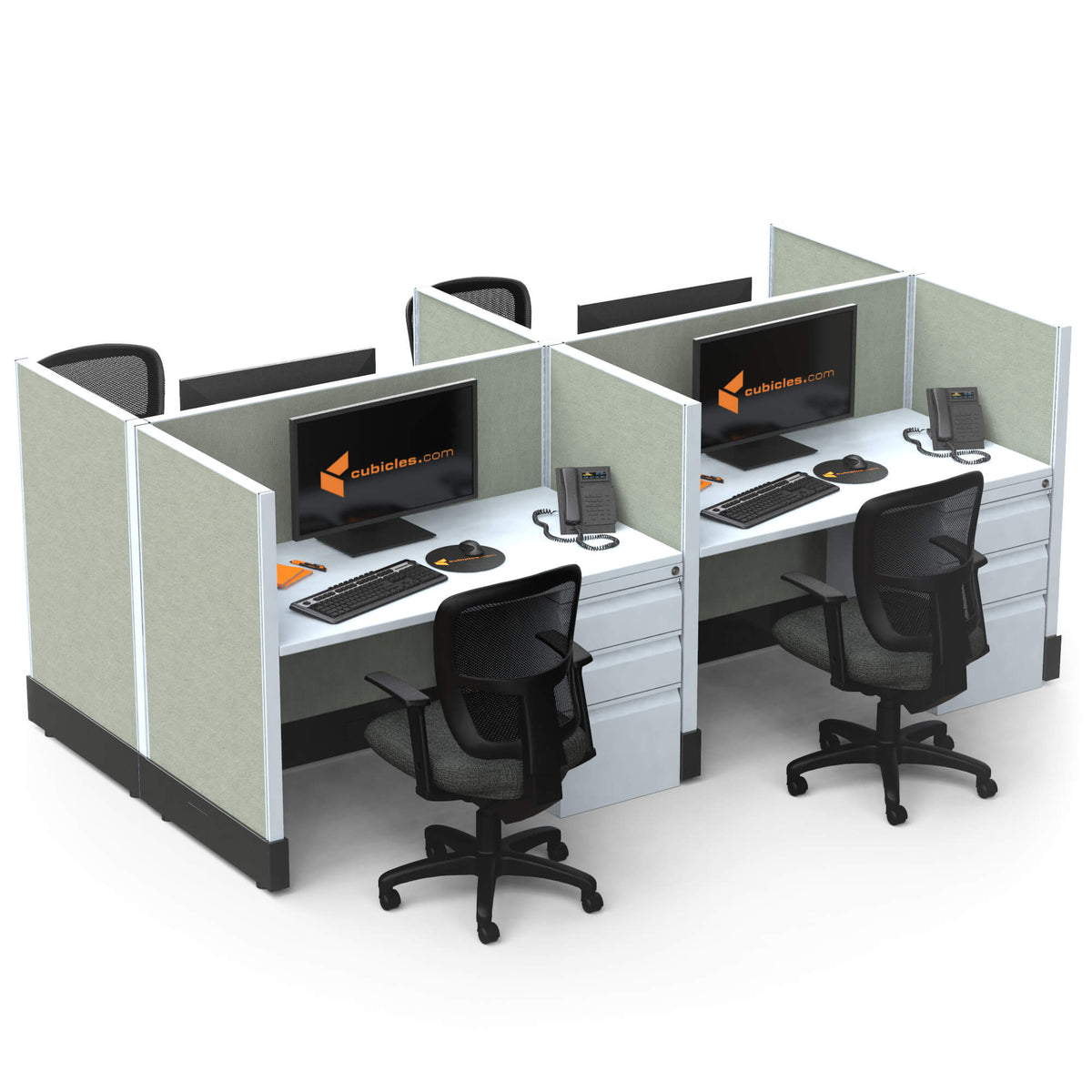 Call Center Cubicles 39H 4-Pack Cluster Powered