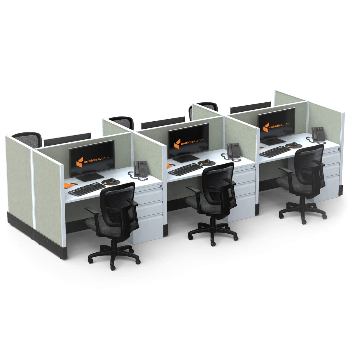 Call Center Cubicles 39H 6-Pack Cluster Powered