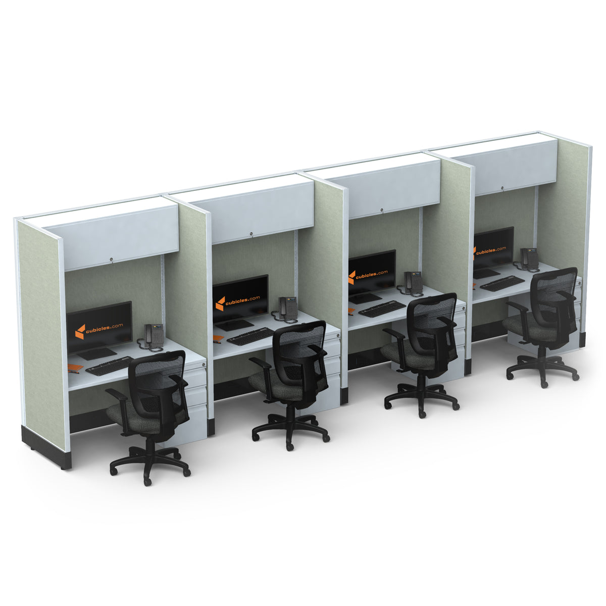 Call Center Cubicles 67H 4-Pack In-Line Powered