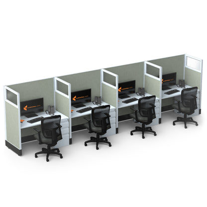Call Center Cubicles With Glass 53H 4-Pack In-Line Non-Powered