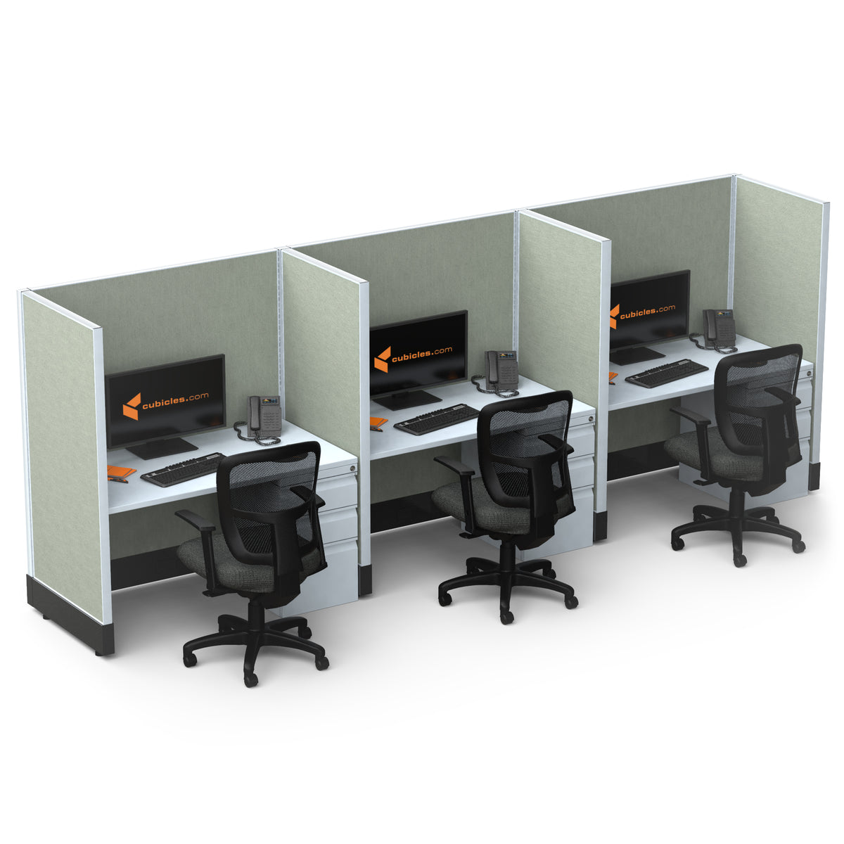 Call Center Cubicles 53H 3-Pack In-Line Powered
