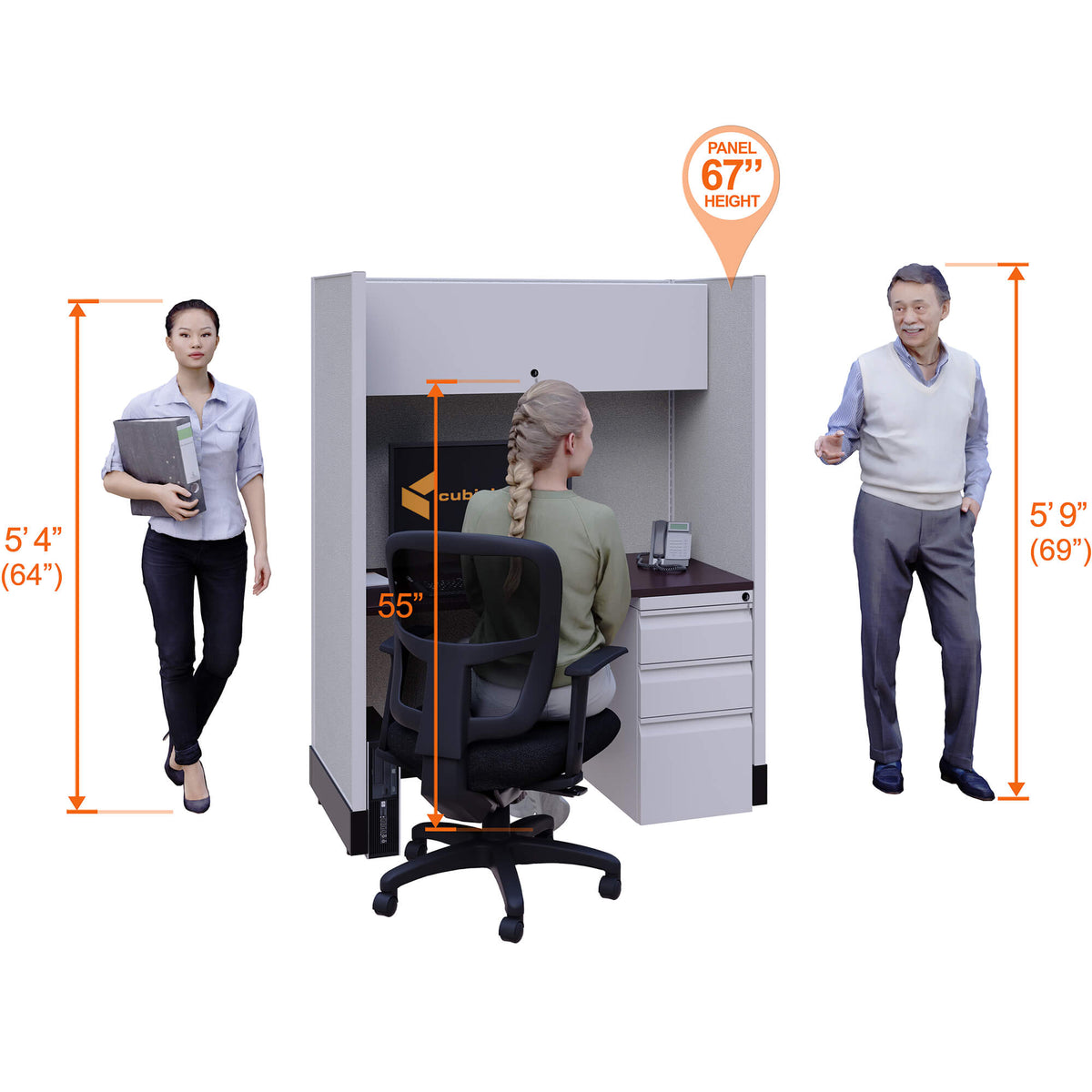 Call Center Cubicles 67H 3-Pack In-Line Powered