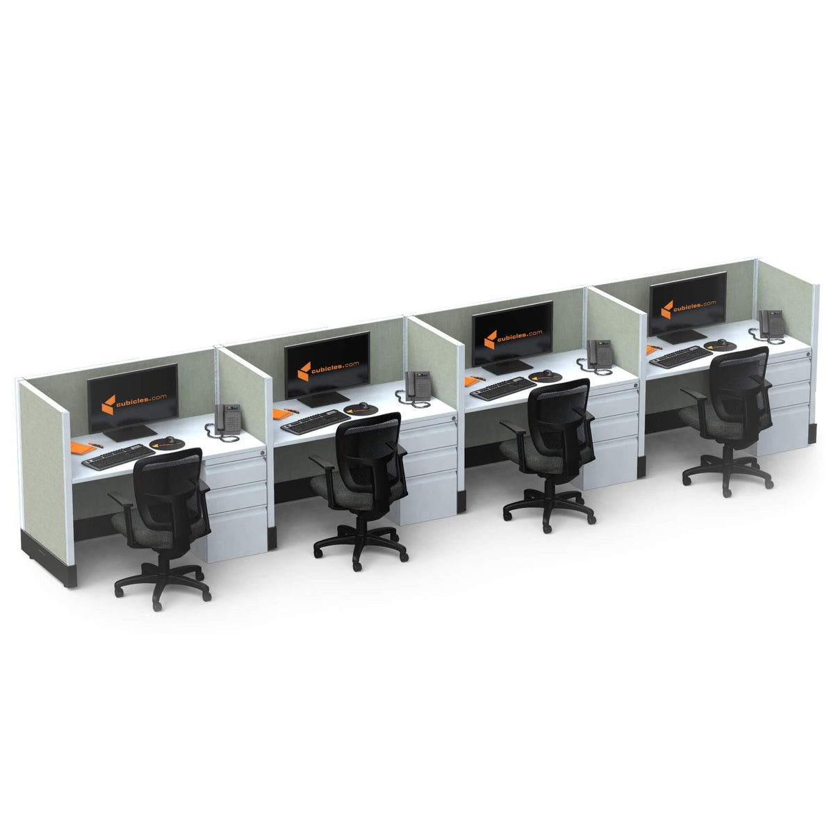 Call Center Cubicles 39H 4-Pack In-Line Non-Powered