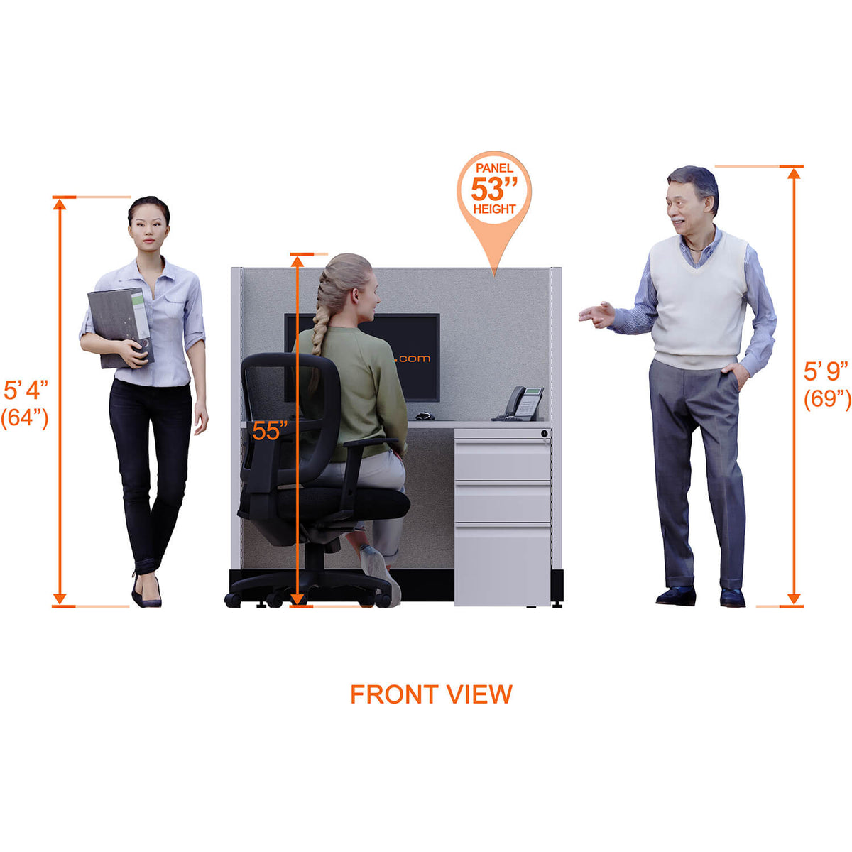 Call Center Cubicles With Glass 53H 2-Pack In-Line Powered