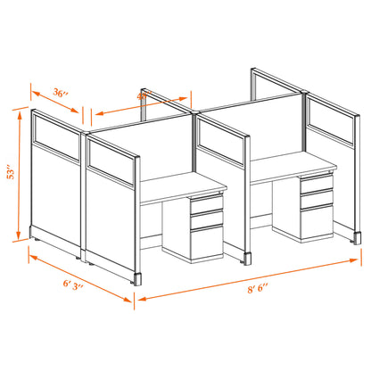 Call Center Cubicles With Glass 53H 4-Pack Cluster Non-Powered