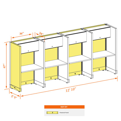 Call Center Cubicles 67H 4-Pack In-Line Powered