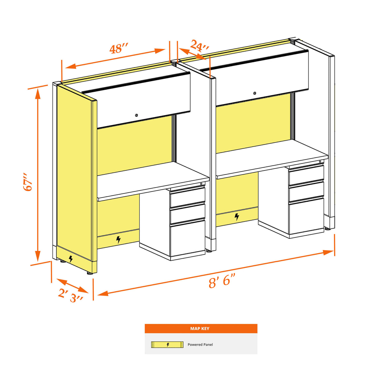 Call Center Cubicles 67H 2-Pack In-line Powered