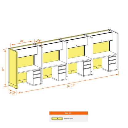 Call Center Cubicles 67H 4-Pack In-Line Powered