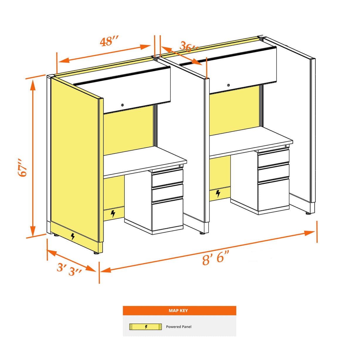 Call Center Cubicles 67H 2-Pack In-line Powered