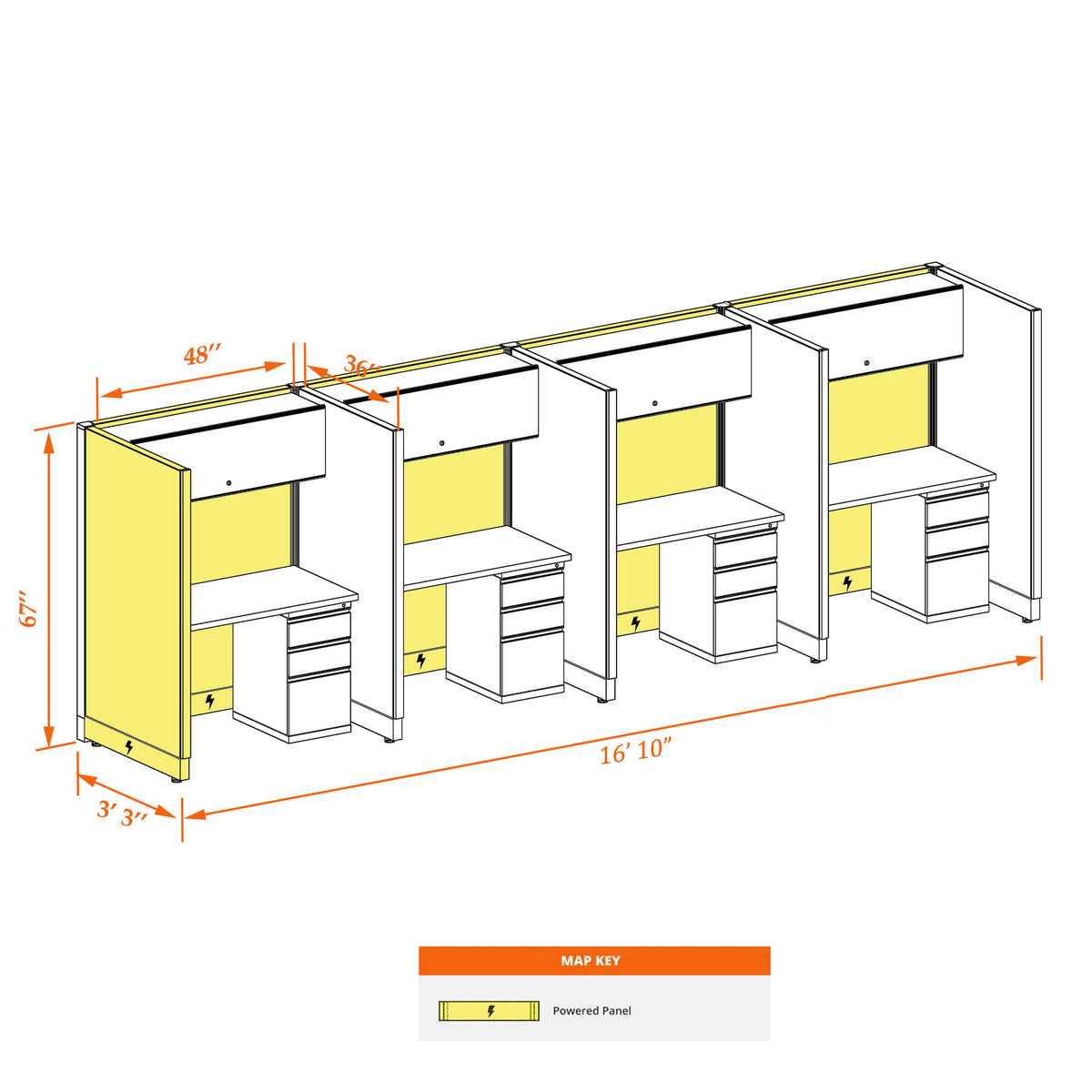 Call Center Cubicles 67H 4-Pack In-Line Powered