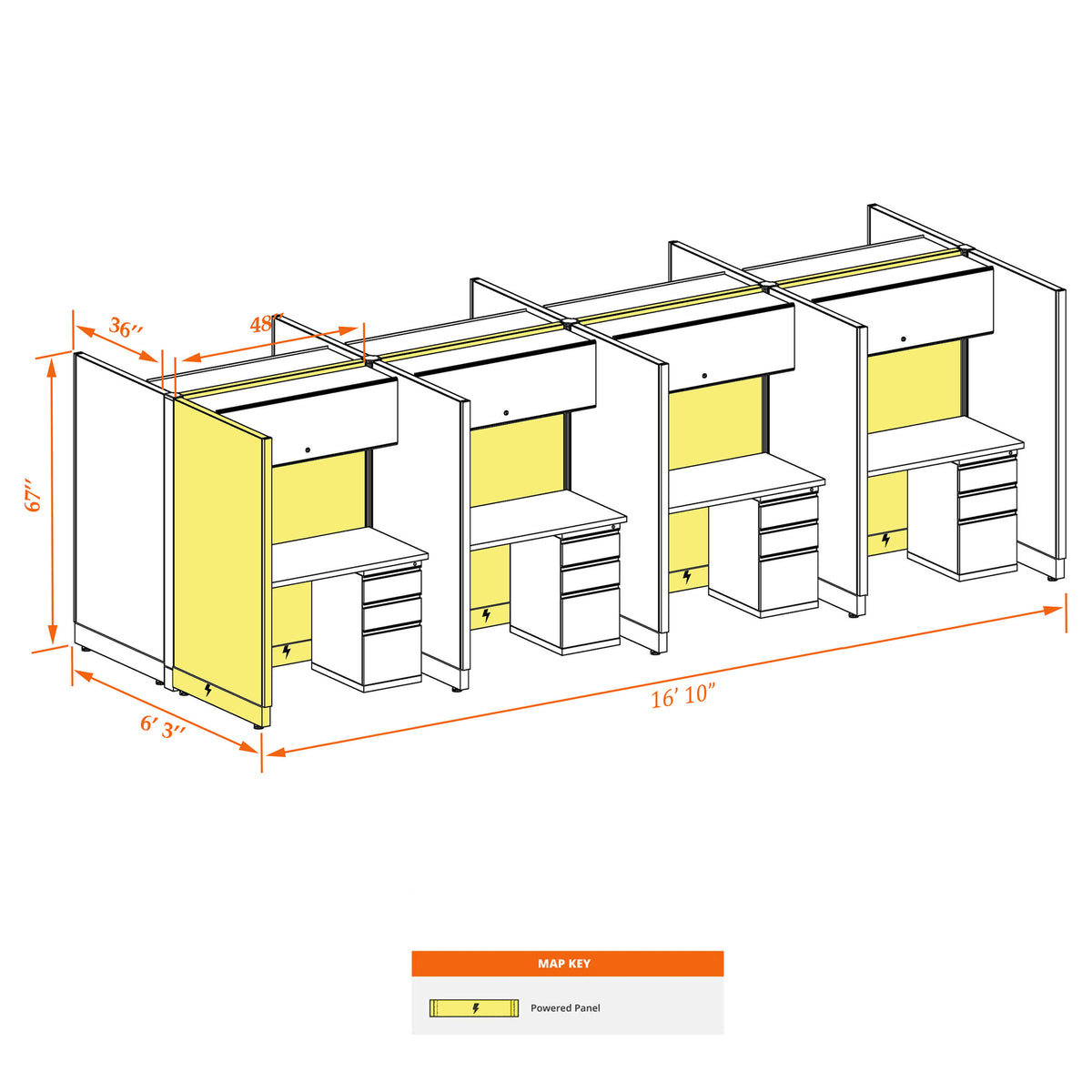 Call Center Cubicles 67H 8-Pack Cluster Powered