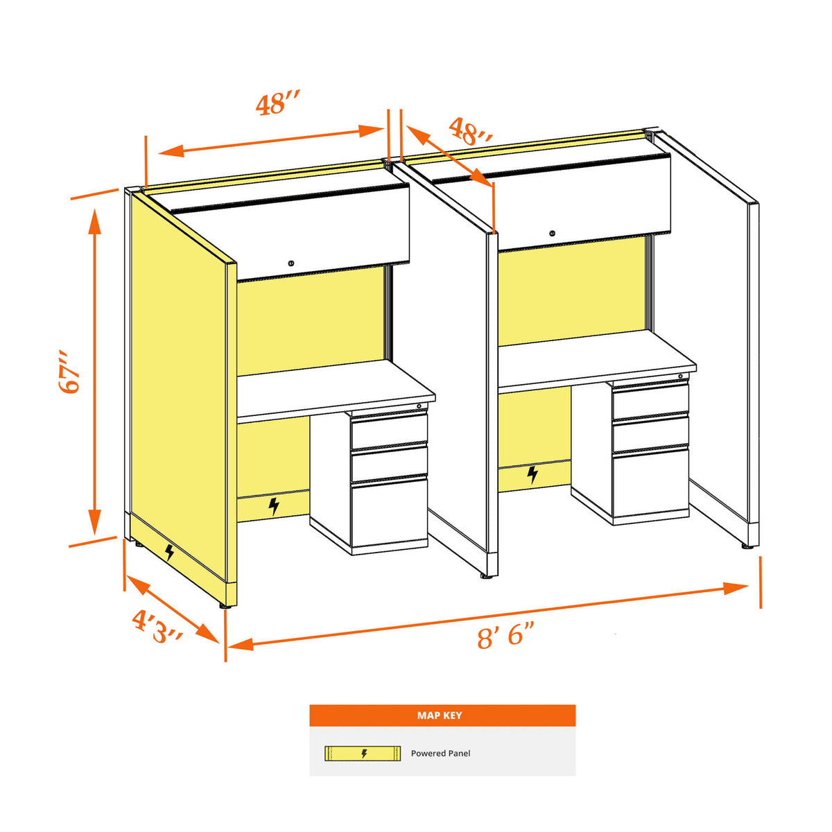 Call Center Cubicles 67H 2-Pack In-line Powered