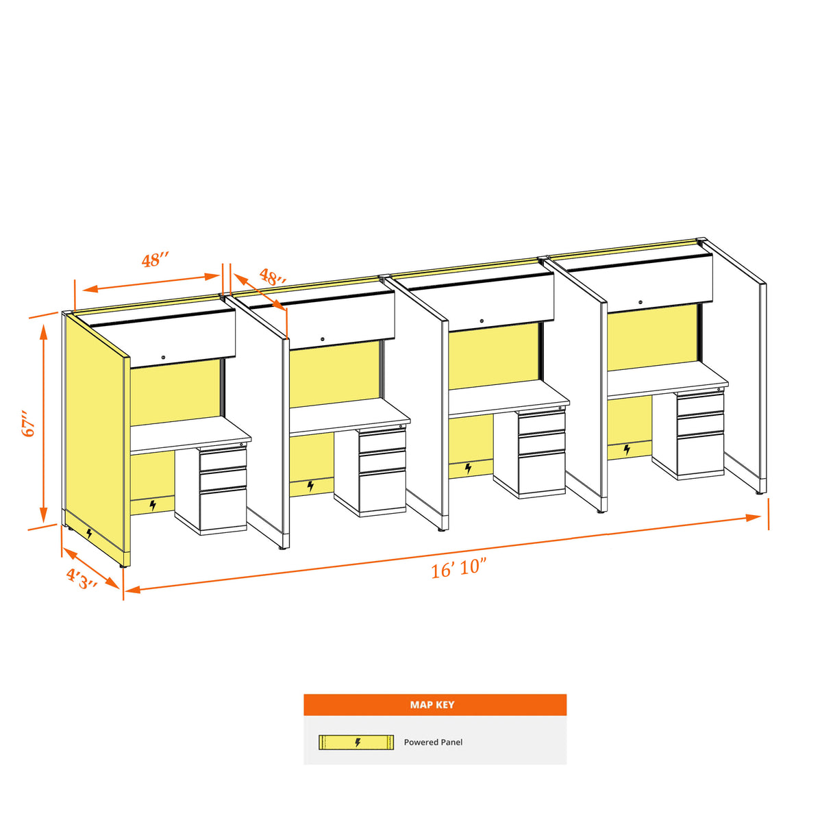 Call Center Cubicles 67H 4-Pack In-Line Powered