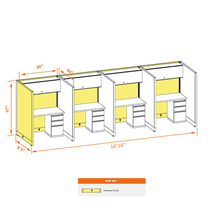 Call Center Cubicles 67H 4-Pack In-Line Powered