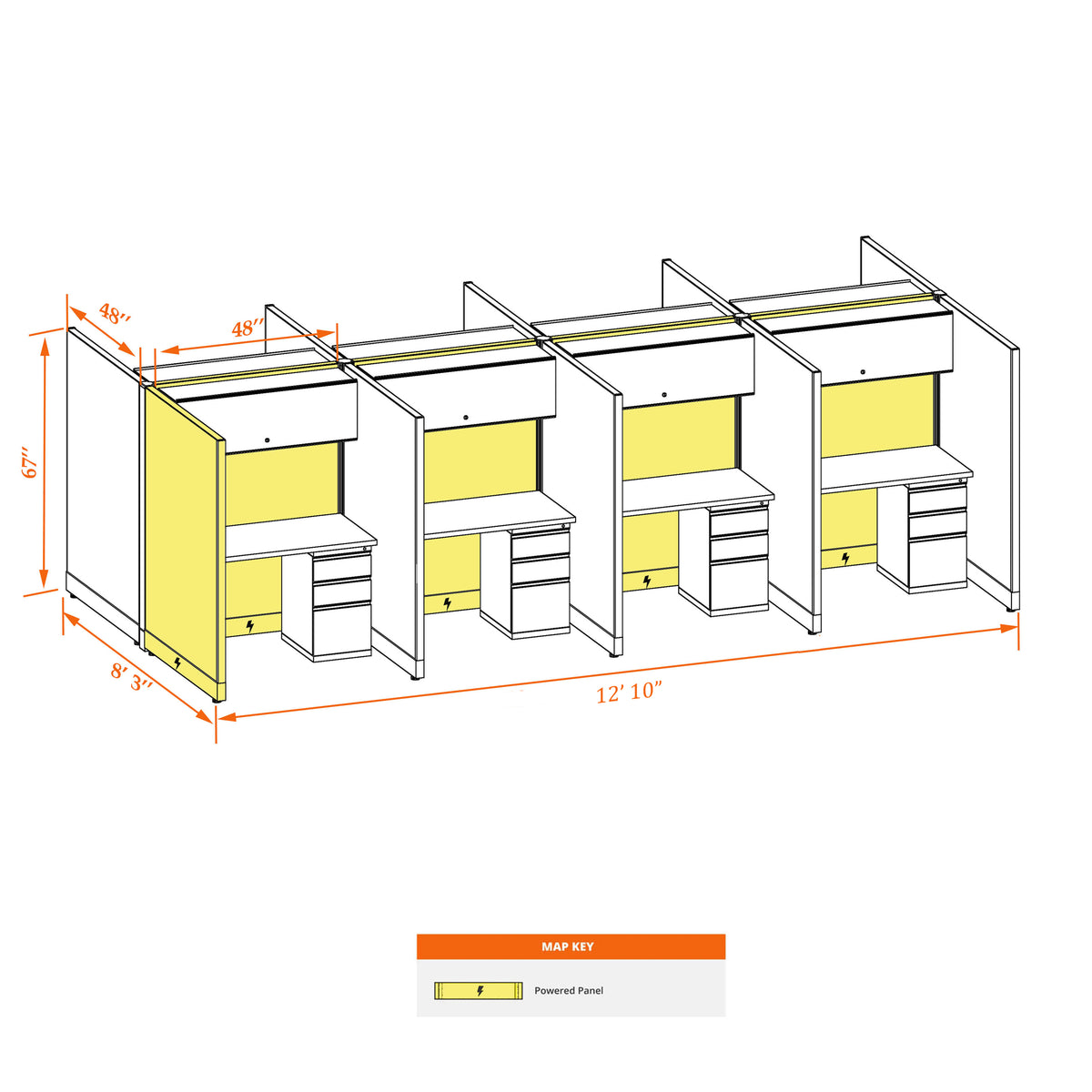 Call Center Cubicles 67H 8-Pack Cluster Powered