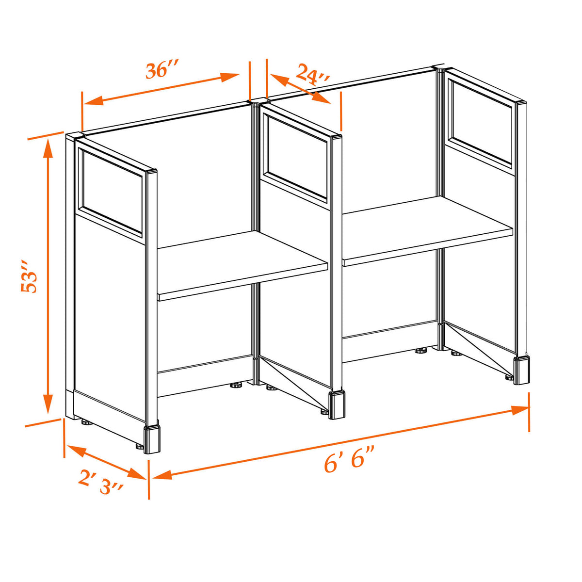 Call Center Cubicles With Glass 53H 2-Pack In-Line Non-Powered