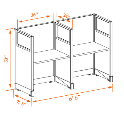 Call Center Cubicles With Glass 53H 2-Pack In-Line Non-Powered