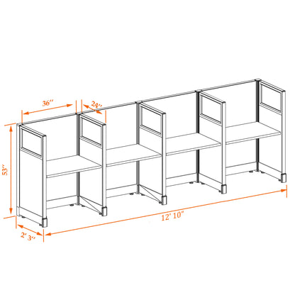 Call Center Cubicles With Glass 53H 4-Pack In-Line Non-Powered