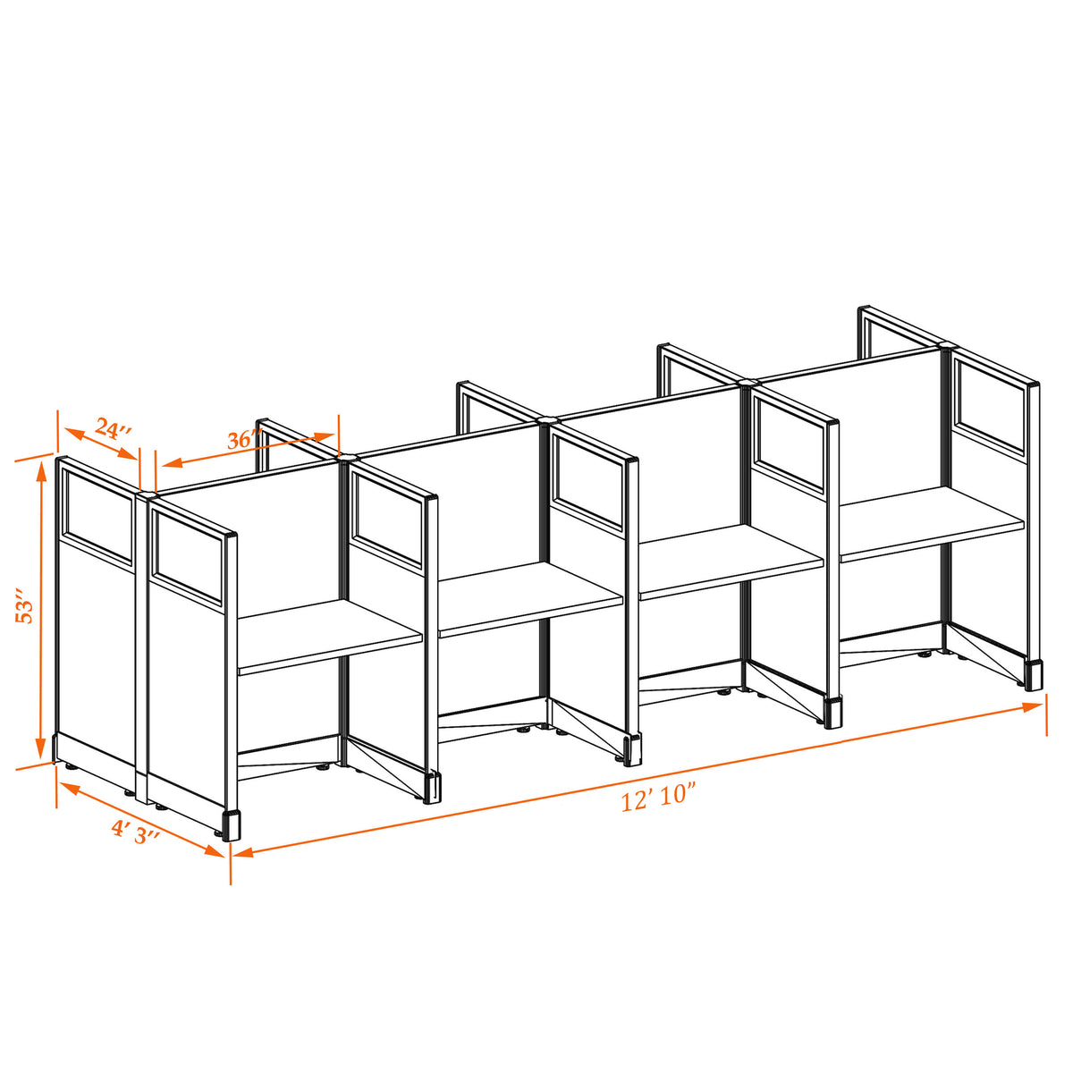 Call Center Cubilces With Glass 53H 8-Pack Cluster Non-Powered
