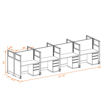 Call Center Cubilces With Glass 53H 8-Pack Cluster Non-Powered