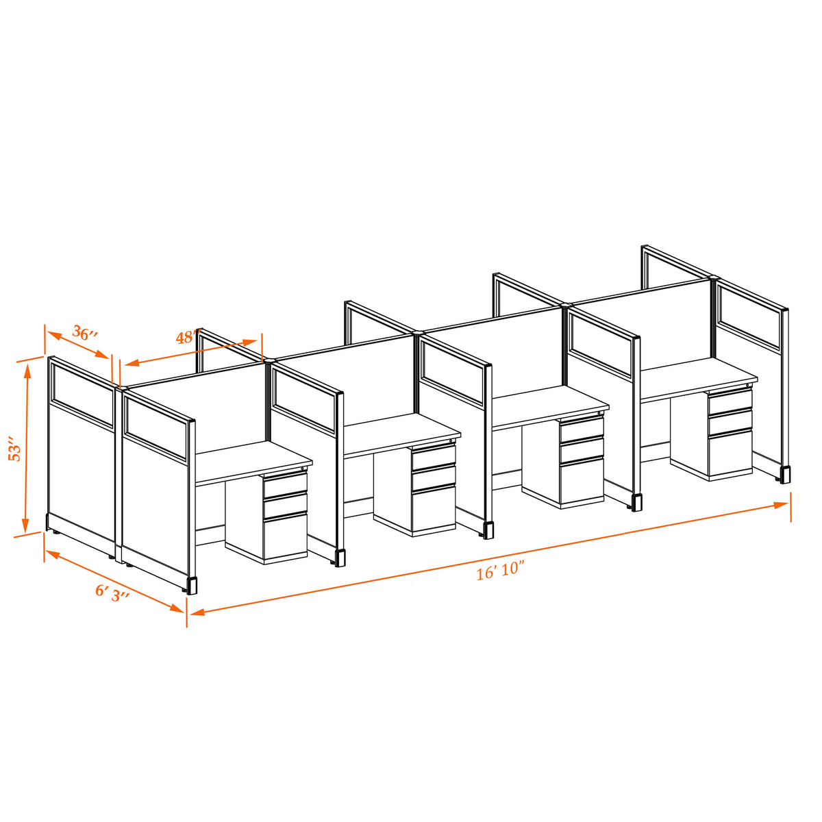 Call Center Cubilces With Glass 53H 8-Pack Cluster Non-Powered