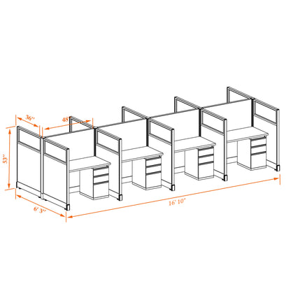 Call Center Cubilces With Glass 53H 8-Pack Cluster Non-Powered