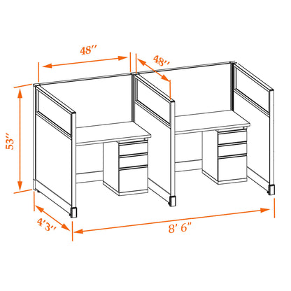 Call Center Cubicles With Glass 53H 2-Pack In-Line Non-Powered