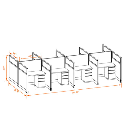 Call Center Cubilces With Glass 53H 8-Pack Cluster Non-Powered