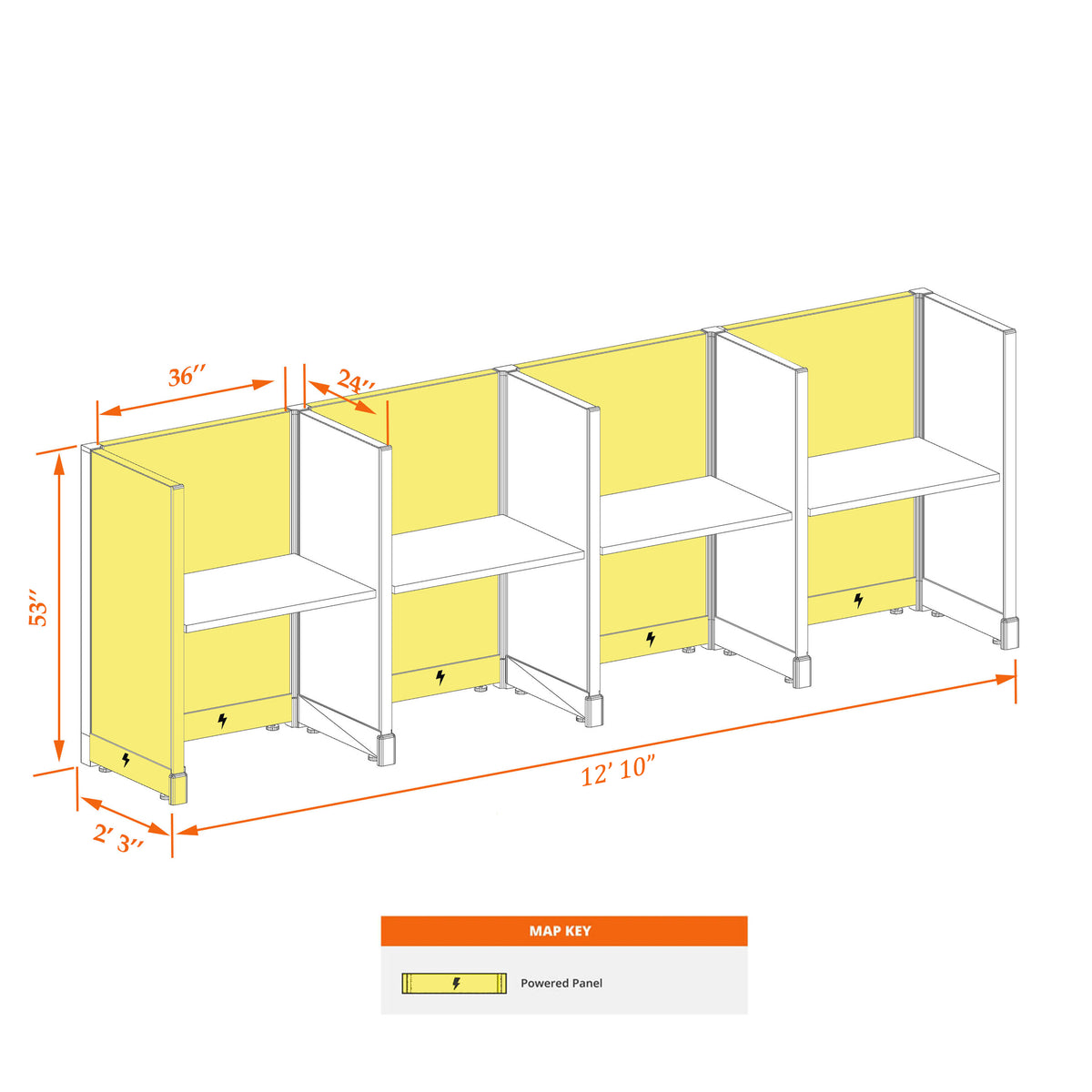 Call Center Cubicles 53H 4-Pack In-Line Powered