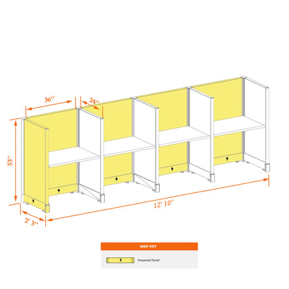 Call Center Cubicles 53H 4-Pack In-Line Powered