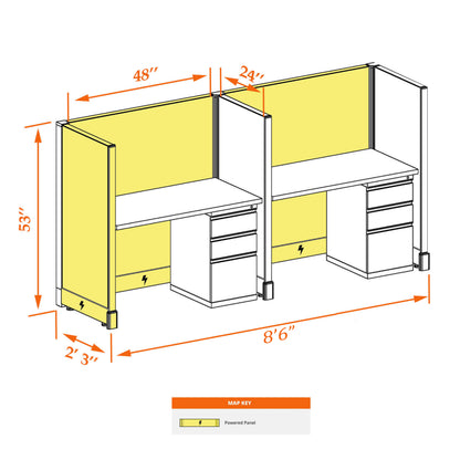 Call Center Cubicles 53H 2-Pack In-Line Powered
