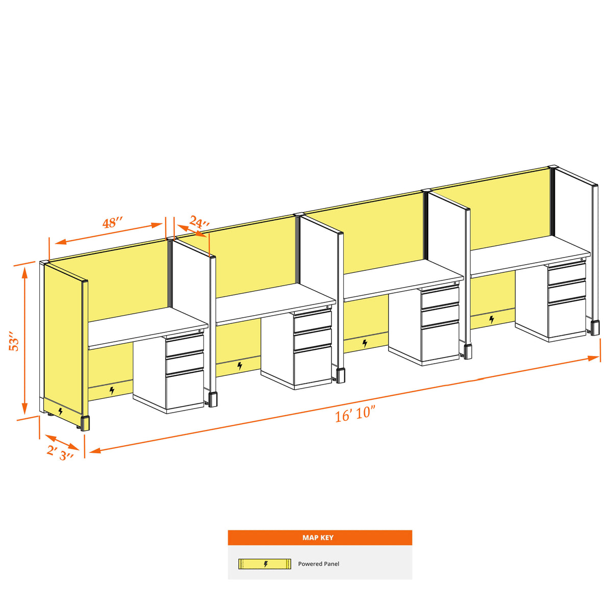 Call Center Cubicles 53H 4-Pack In-Line Powered