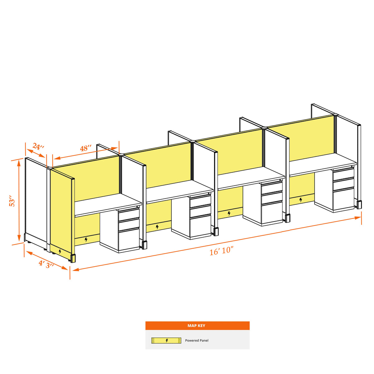 Call Center Cubicles 53H 8-Pack Cluster Powered