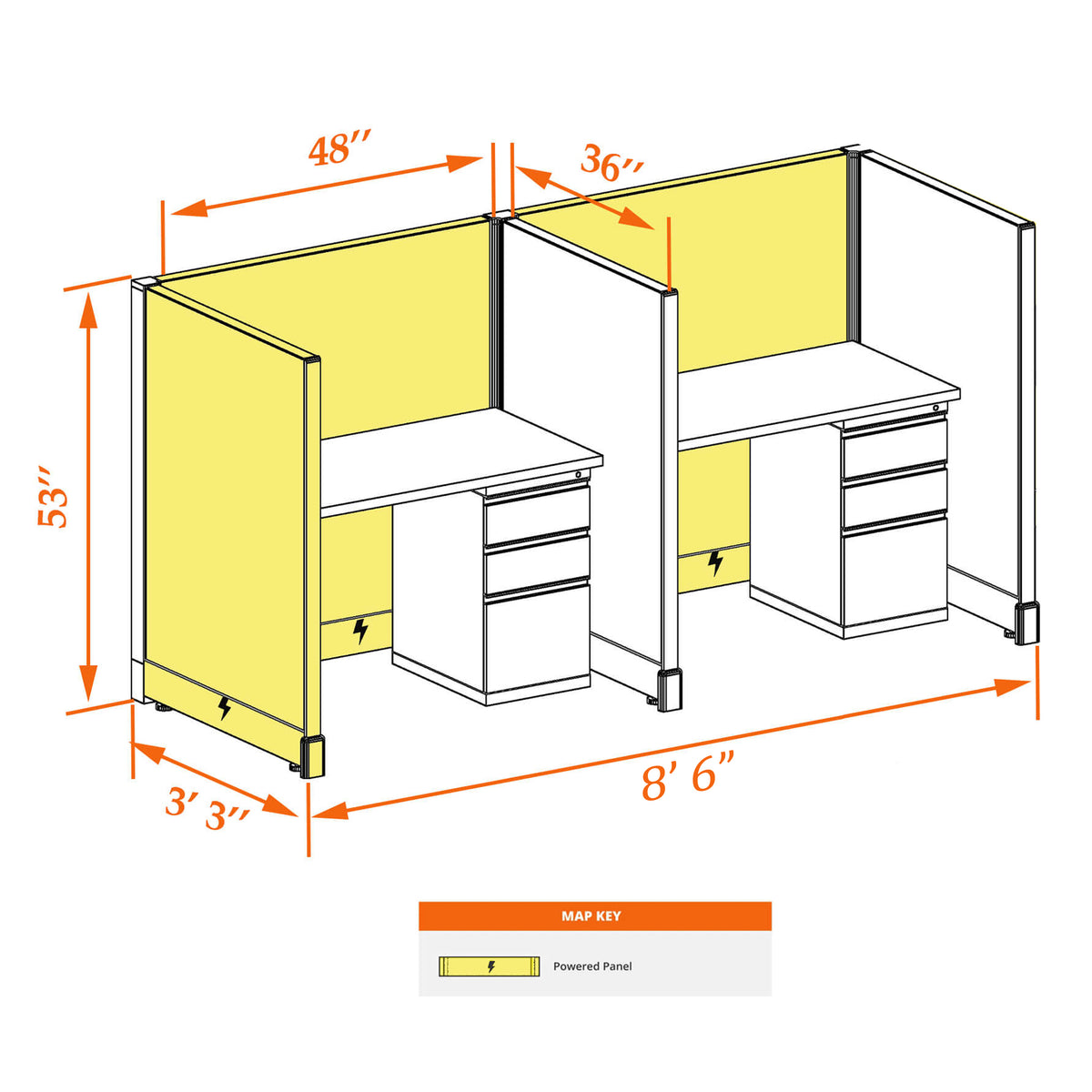 Call Center Cubicles 53H 2-Pack In-Line Powered